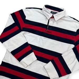 Nautica Sailing Shirt Men's Large Striped Rugby Polo Long Sleeve Casual Cotton